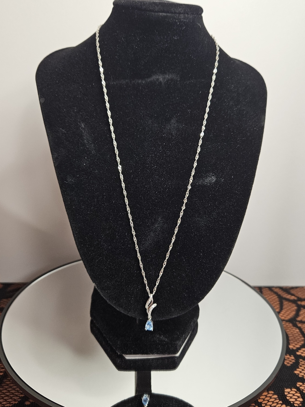 Sterling Silver Teardrop Blue Pendant Necklace - Picture 2 of 4